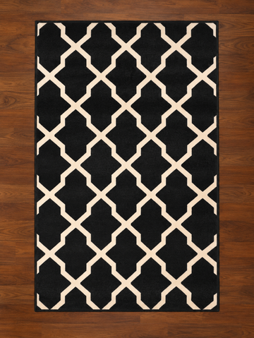 Modern Grid Non-Woven Rug - Black & Cream