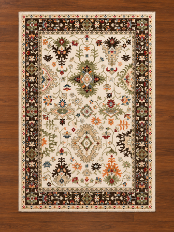 Garden Cream & Dark Mocha Turkish Rug