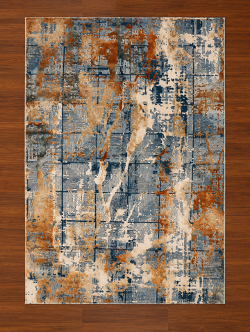 Rust & Azure Turkish Rug