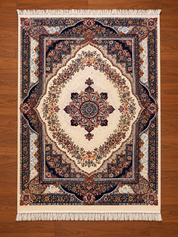 Midnight Sapphire & Cream Turkish Rug