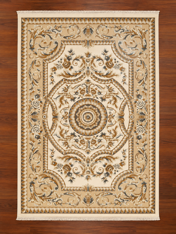 Beige & Bronze Medallion Turkish Rug