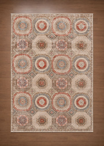 Terracotta & Slate Ottoman Tile Turkish Rug