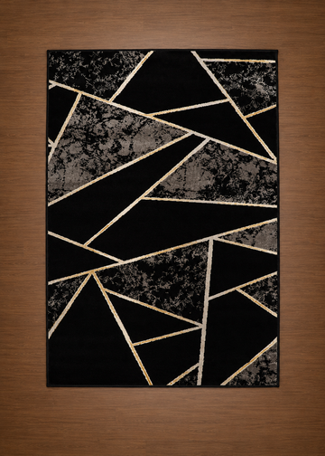 Obsidian Gold Abstract Geometric Turkish Rug