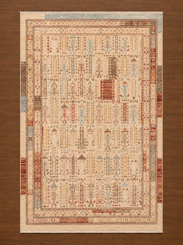 Beige Ethnic Turkish Area Rug