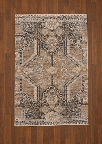 Charcoal Beige Turkish Medallion Rug