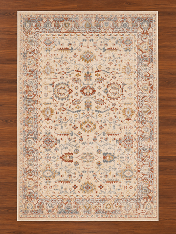 Ivory & Rust Vintage Turkish Area Rug