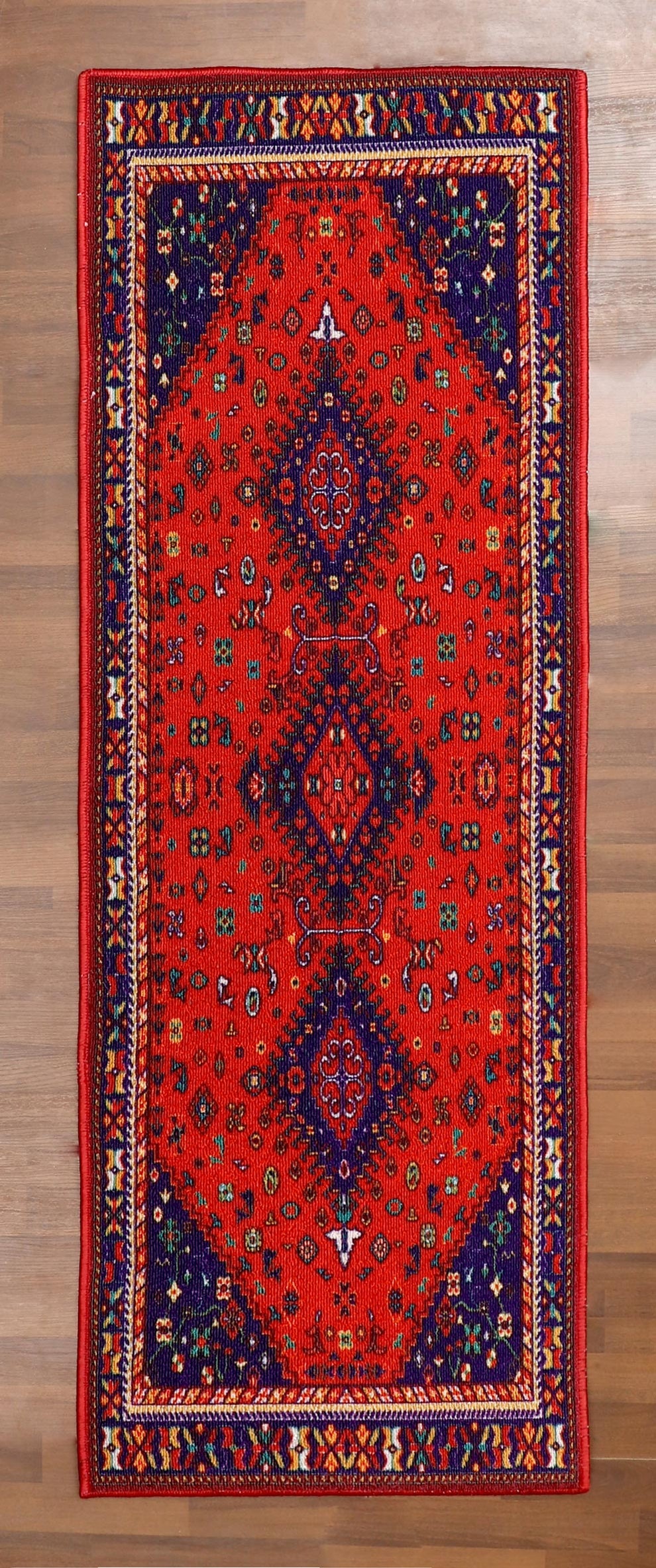 Persian-Inspired Red and Navy Geometric Pattern Runner – Nayyer Carpets
