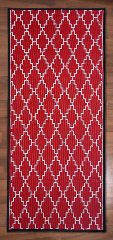 Red With White Geometric Pattern Outdoor Runner