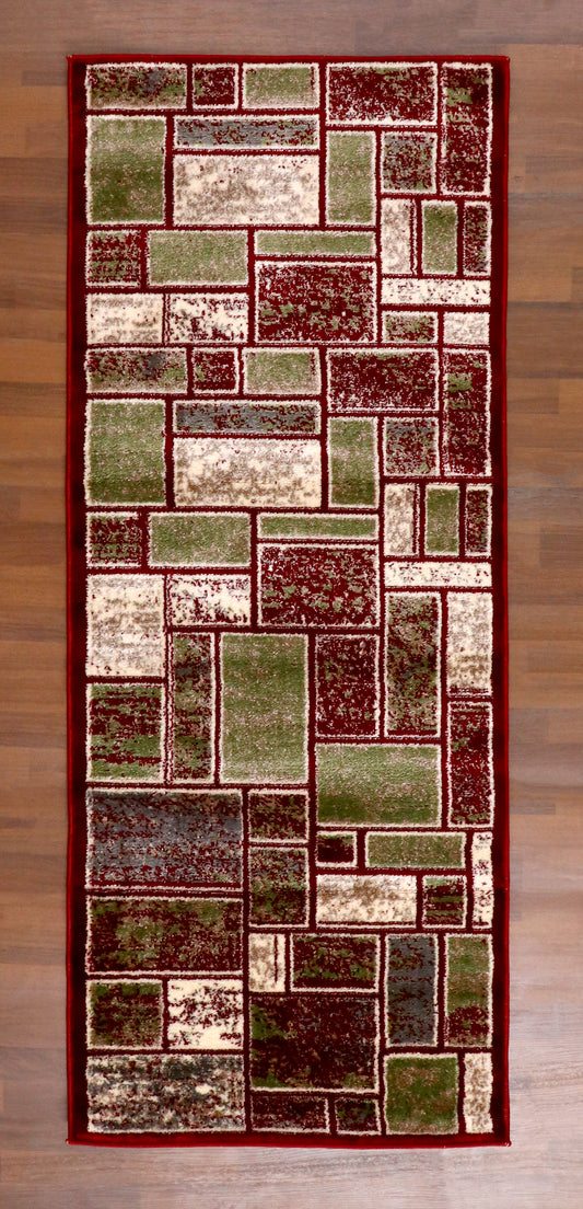 Mosaic Earth-Tone Contemporary Geometric Runner