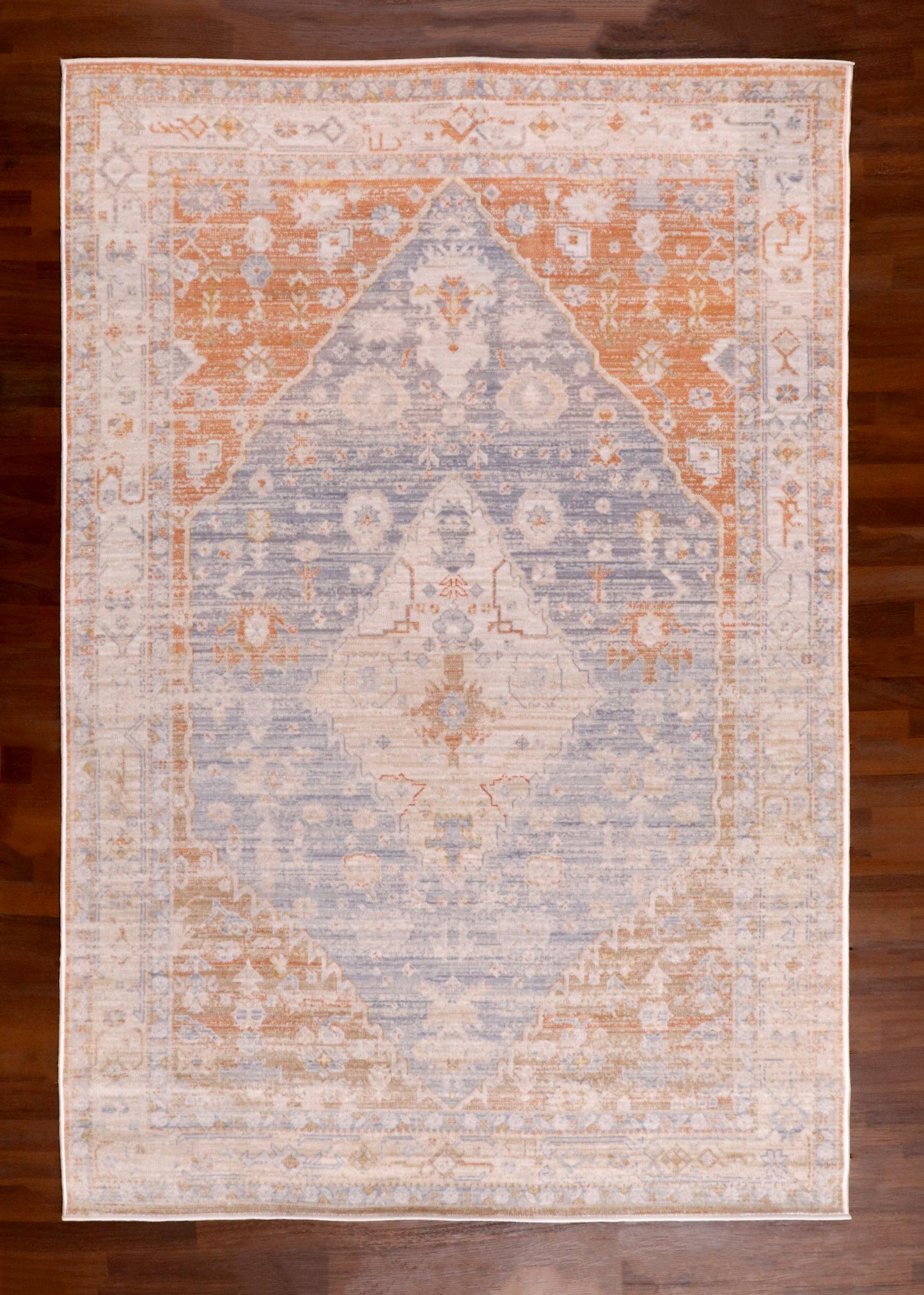 Terra-Azure Distressed Medallion Turkish Rug