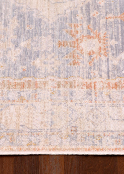 Terra-Azure Distressed Medallion Turkish Rug