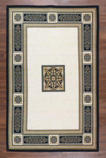 Royal Paneled Rug - Ivory & Charcoal
