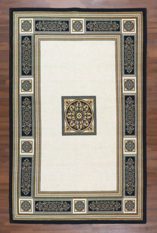 Royal Paneled Rug - Ivory & Charcoal