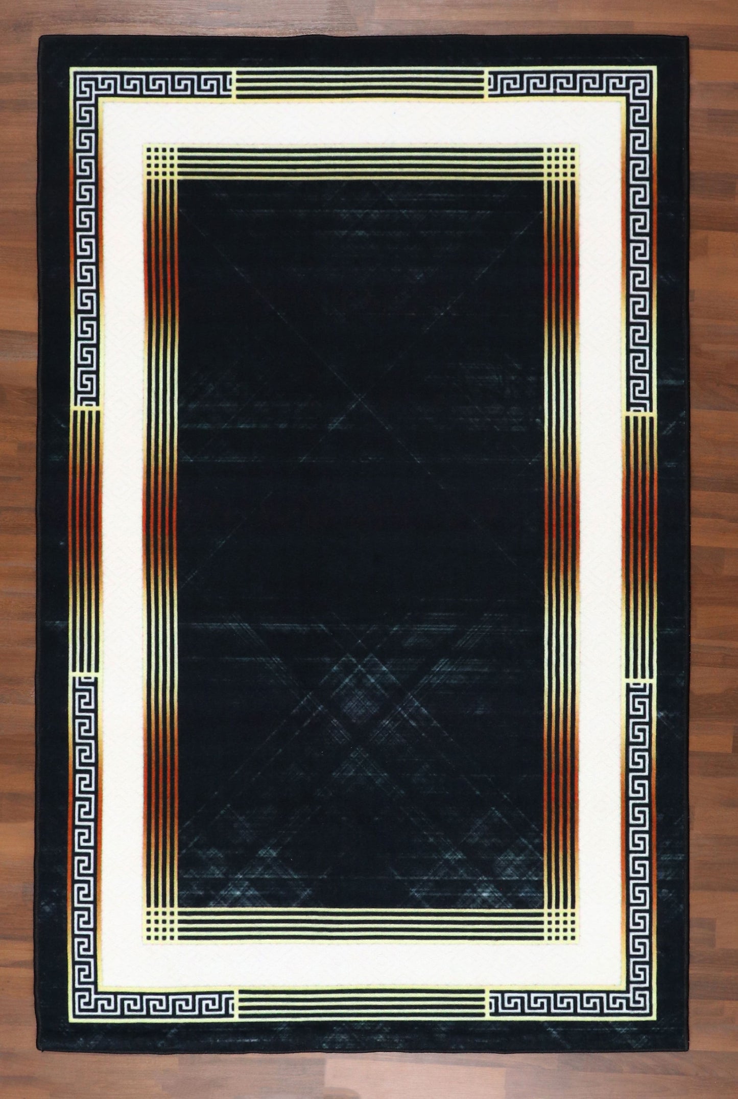 Modern Meander Geometric Rug - Midnight Onyx & Gold