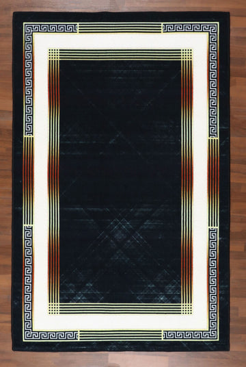 Modern Meander Geometric Rug - Midnight Onyx & Gold