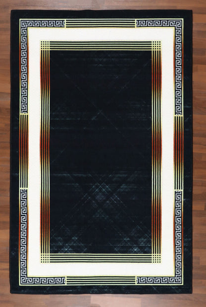 Modern Meander Geometric Rug - Midnight Onyx & Gold