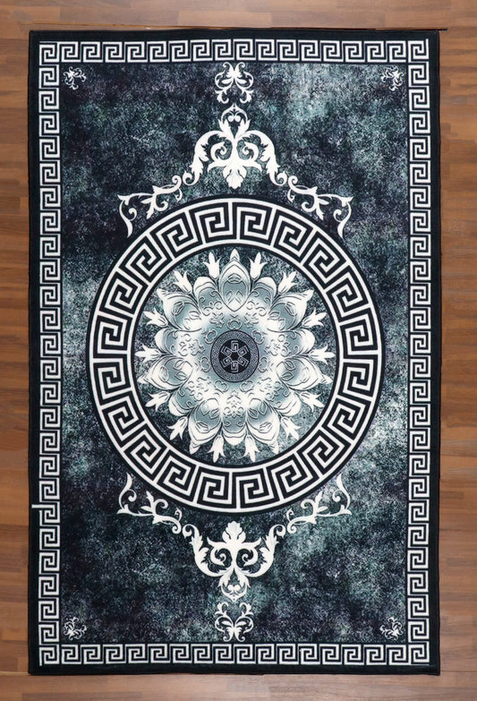 Medallion Meander Area Rug – Emerald & Onyx