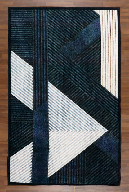 Modern Navy & Teal Geometric Rug