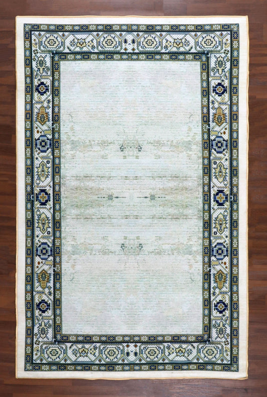 Heritage Geometric Border Rug - Sage & Cream