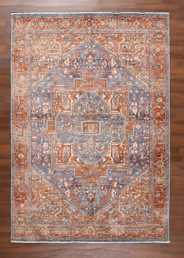 Anatolia Vintage Medallion Turkish Rug – Rust & Steel Blue