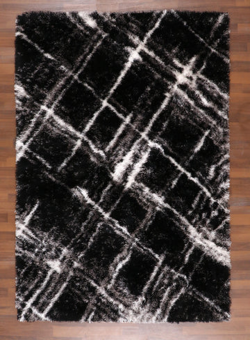 Midnight Onyx Geometric Shaggy Rug