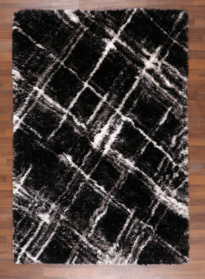 Midnight Onyx Geometric Shaggy Rug