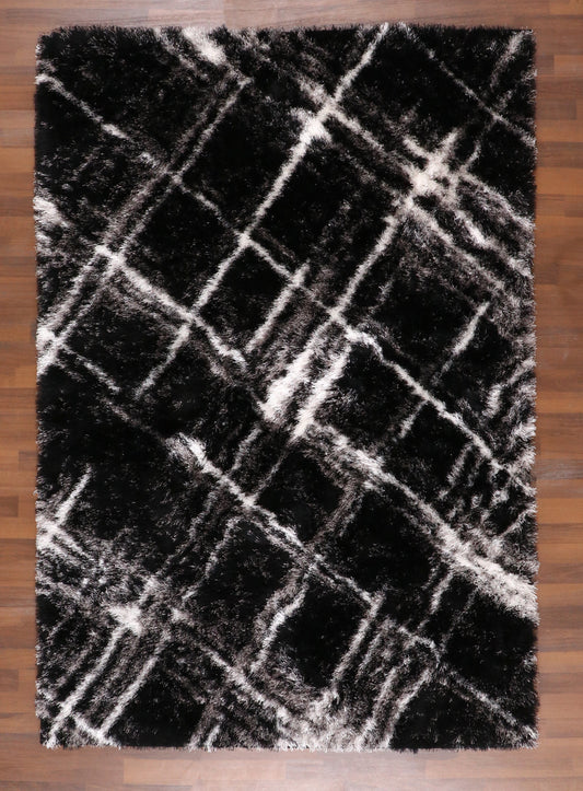 Midnight Onyx Geometric Shaggy Rug