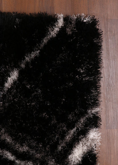 Midnight Onyx Geometric Shaggy Rug
