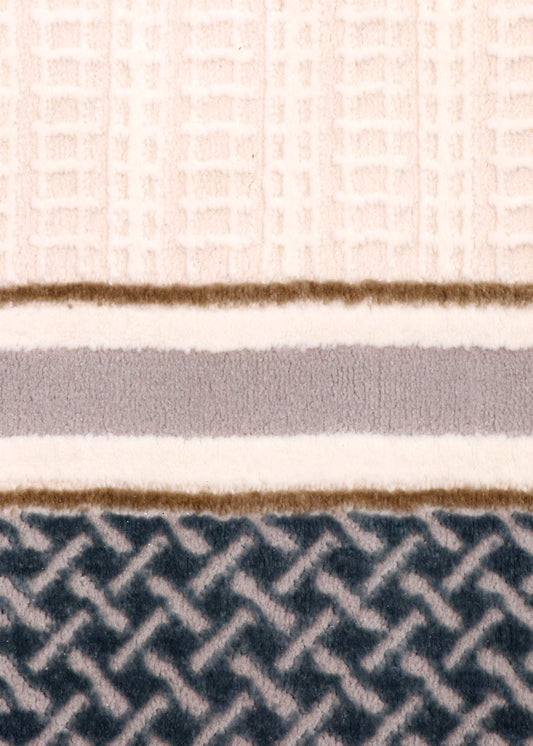 Cream Slate Blue Geometric Framed Turkish Rug