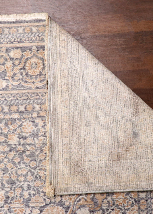 Slate Blue & Gold Floral Medallion Turkish Rug