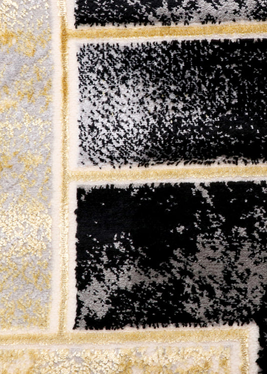Charcoal Gold Geometric Block Turkish Area Rug