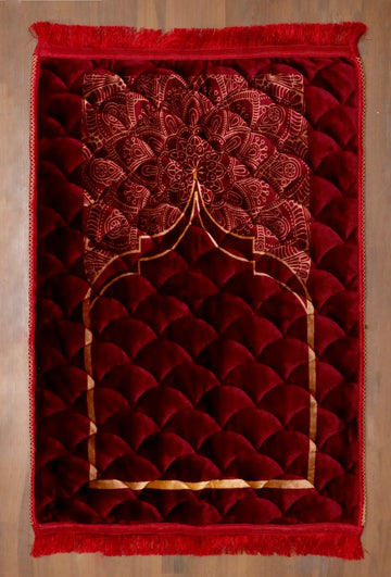 Maroon Velvet Quilted Prayer Mat