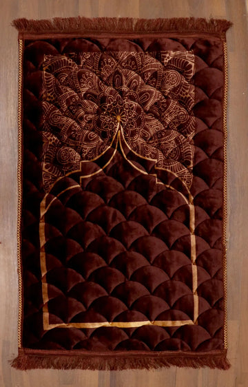 Brown Velvet Quilted Prayer Mat