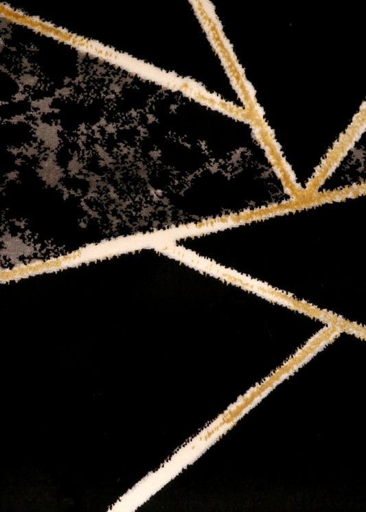 Obsidian Gold Abstract Geometric Turkish Rug