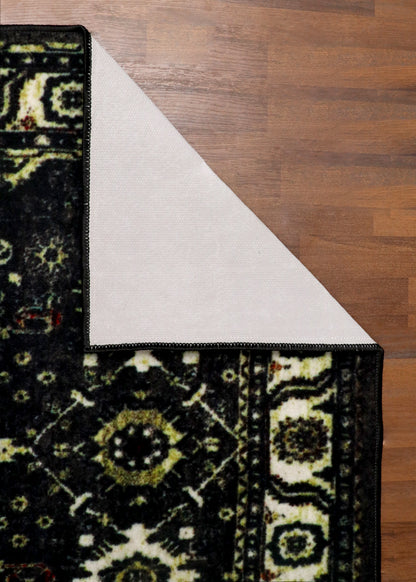 Classic Black Floral Rug with Intricate Border