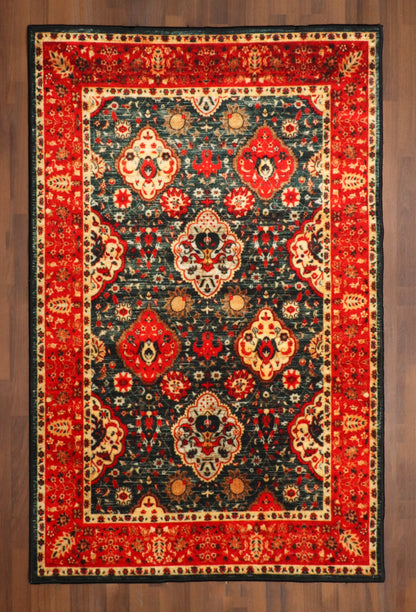 Kashan Inspired Rug – Red and Blue Oriental Pattern