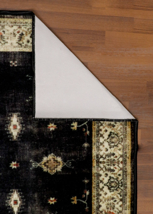 Black with Cream Border & Intricate Pattern