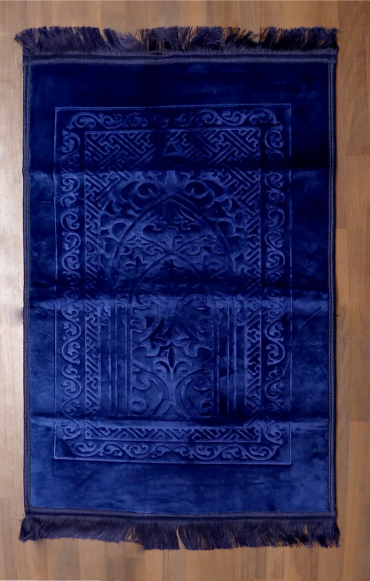 Shiny Blue Mihrab Velvet Prayer Mat
