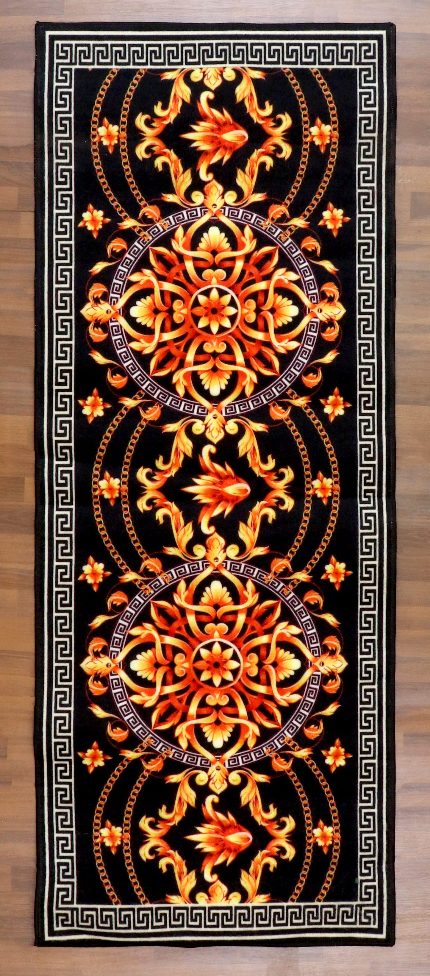 Baroque Elegance Gold & Black Medallion Runner