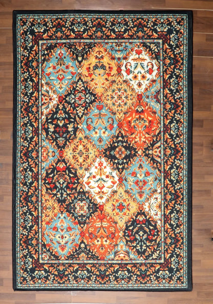 Multicolor Non-Woven Medallion Floral Patchwork Rug with TPR Backing