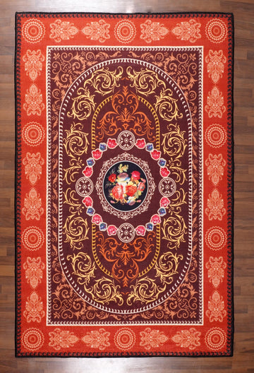 Vintage Floral Medallion  Non-Woven Rug with Felt Backing
