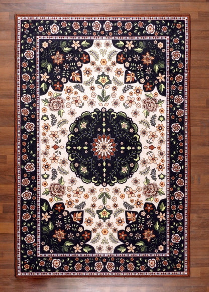 Classic Floral Medallion Non-Woven Rug  with Felt Backing