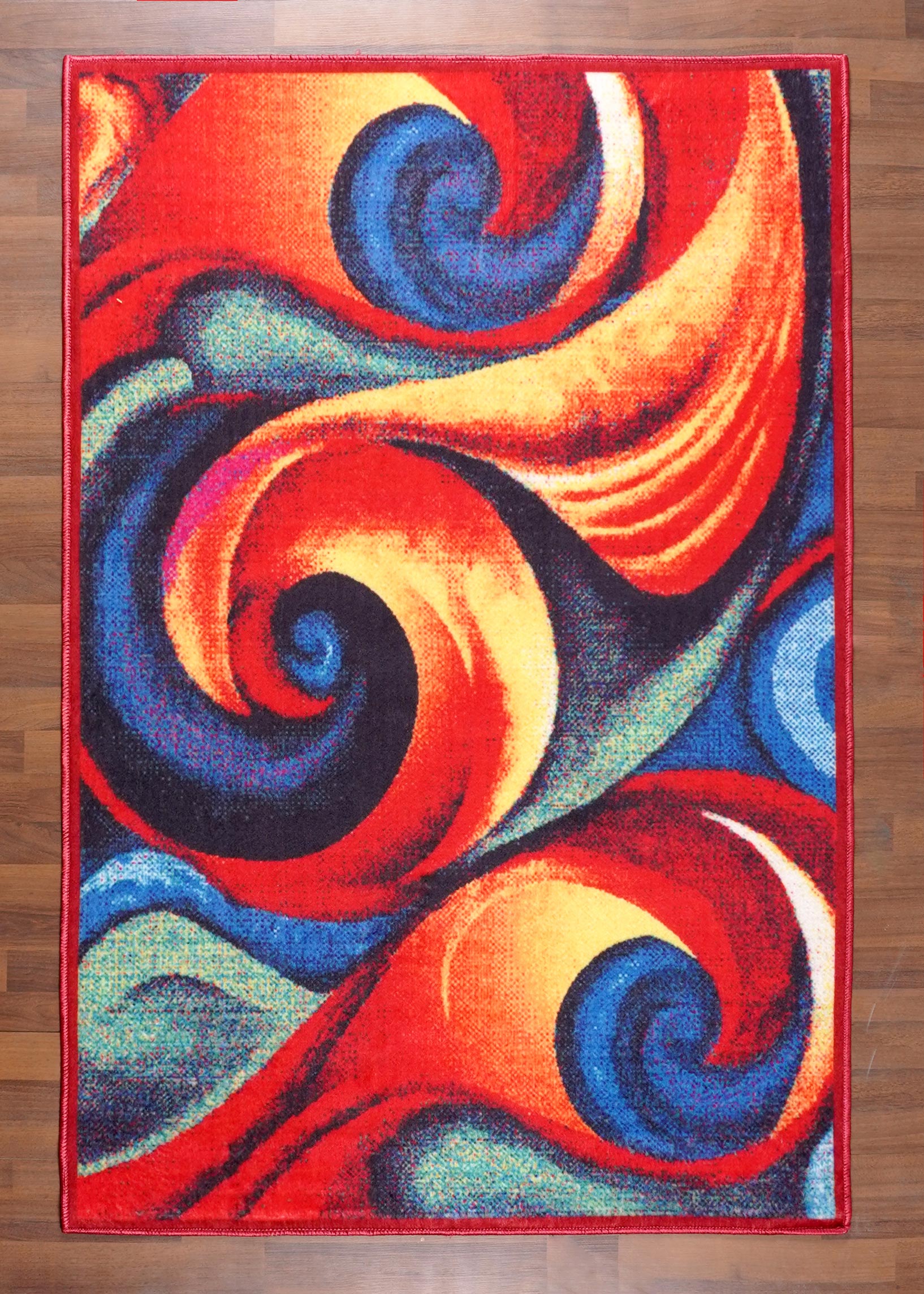 Multicolor Abstract Swirl Art Non-Woven Rug with Felt Back – Nayyer Carpets