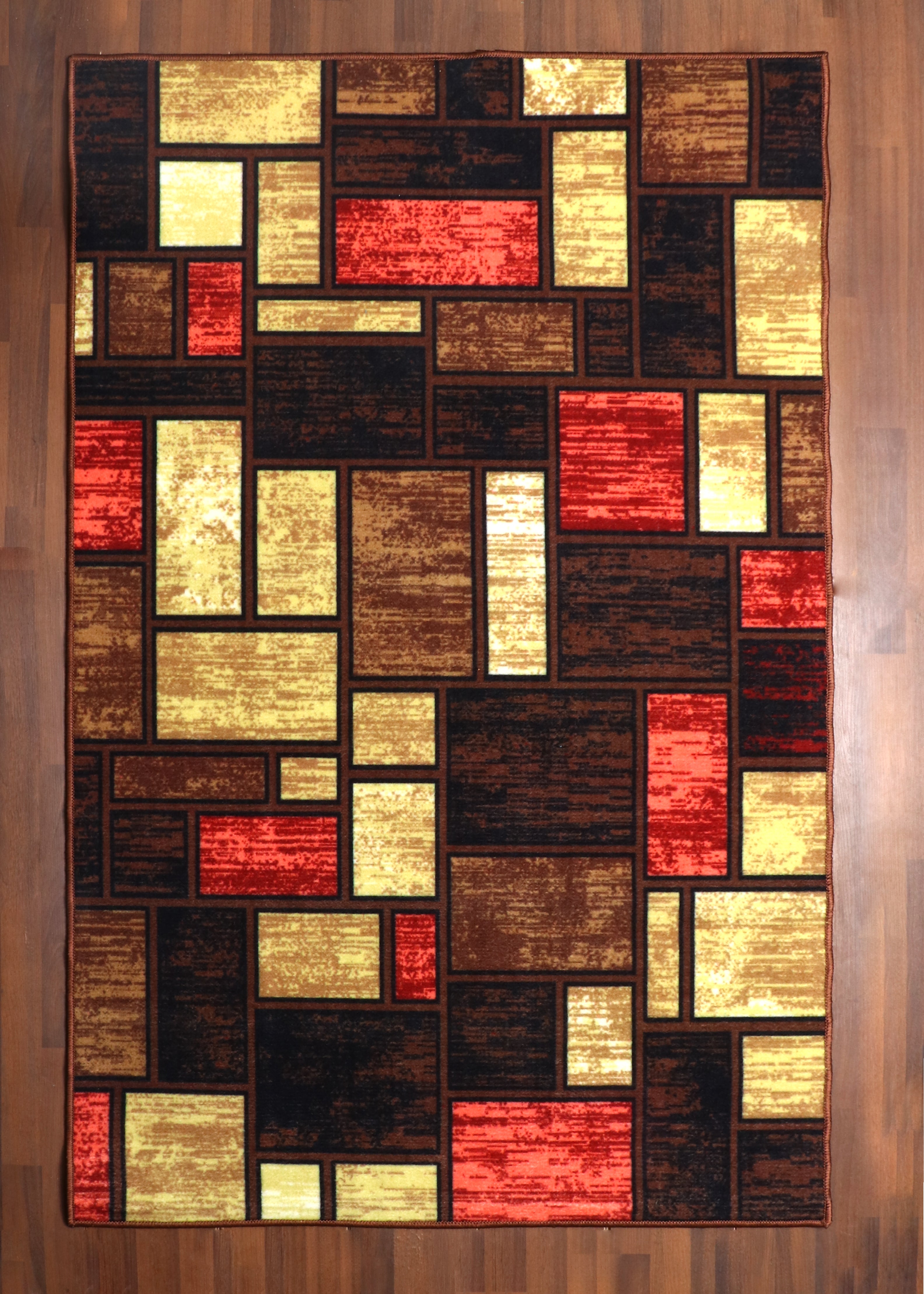 Modern Geometric Block Pattern Rug Non-Woven Rug with Felt Back ...