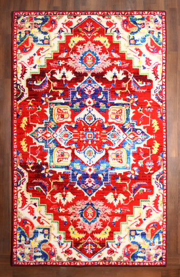 Vibrant Red Medallion Area Rug