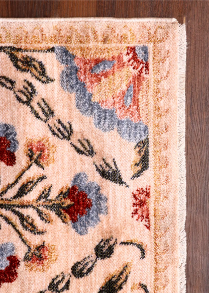 Classic Turkish Floral Garden Rug – Beige with Multicolor Blossom Pattern