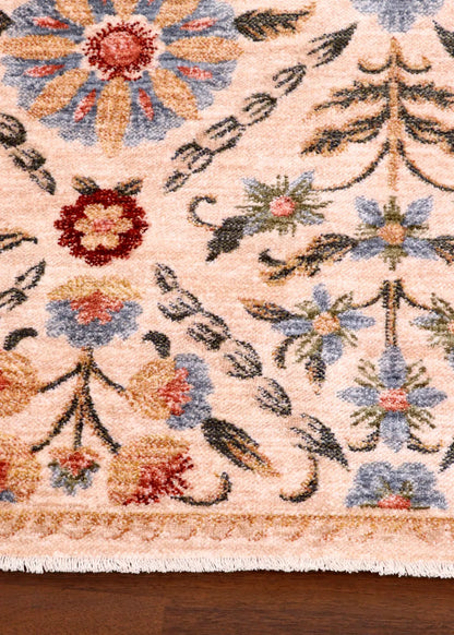 Classic Turkish Floral Garden Rug – Beige with Multicolor Blossom Pattern