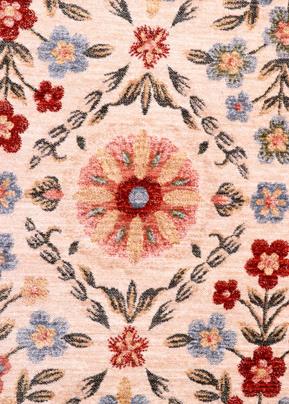 Classic Turkish Floral Garden Rug – Beige with Multicolor Blossom Pattern