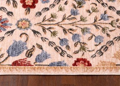 Classic Turkish Floral Garden Rug – Beige with Multicolor Blossom Pattern