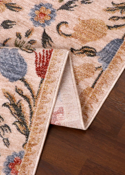 Classic Turkish Floral Garden Rug – Beige with Multicolor Blossom Pattern